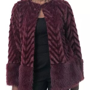 NWT Nina Leonard Deep Wine 2XL Faux Fur Jacket bolero